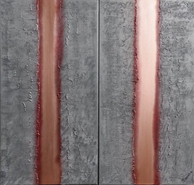 Ksavera, Steel Abstract painting A1126 - textured diptych, 2023